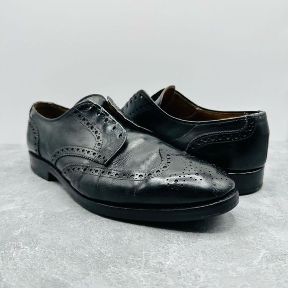 Allen Edmonds Ashland Men Sz 8.5 D Shoe Black Leather Wingtip Derby Brogue Lace - Picture 1 of 13
